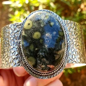 New Huge Kambaba Jasper 925 Silver Cuff Bracelet.
